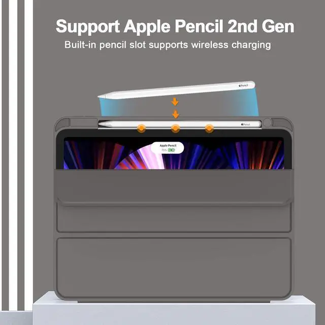 Alt view image 2 of 5 - ZryXal New iPad Pro 11 Inch Case 2021(3rd Gen) with Pencil Holder, Smart iPad Case [Support Touch ID and Auto Wake/Sleep] with Auto 2nd Gen Pencil Charging (Space Gray)