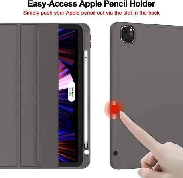 Alt view image 3 of 5 - ZryXal New iPad Pro 11 Inch Case 2021(3rd Gen) with Pencil Holder, Smart iPad Case [Support Touch ID and Auto Wake/Sleep] with Auto 2nd Gen Pencil Charging (Space Gray)