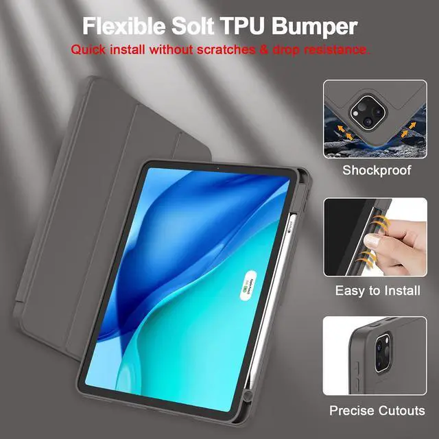 Alt view image 5 of 5 - ZryXal New iPad Pro 11 Inch Case 2021(3rd Gen) with Pencil Holder, Smart iPad Case [Support Touch ID and Auto Wake/Sleep] with Auto 2nd Gen Pencil Charging (Space Gray)