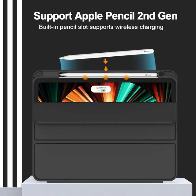 Alt view image 2 of 5 - ZryXal New iPad Pro 12.9 Inch Case 2022/2021/2020(6th/5th/4th Gen) with Pencil Holder,Smart iPad Case [Support Touch ID and Auto Wake/Sleep] with Auto 2nd Gen Pencil Charging (Black)