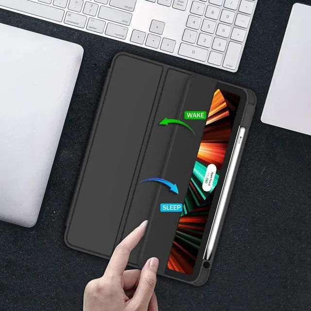 Alt view image 5 of 5 - ZryXal New iPad Pro 12.9 Inch Case 2022/2021/2020(6th/5th/4th Gen) with Pencil Holder,Smart iPad Case [Support Touch ID and Auto Wake/Sleep] with Auto 2nd Gen Pencil Charging (Black)