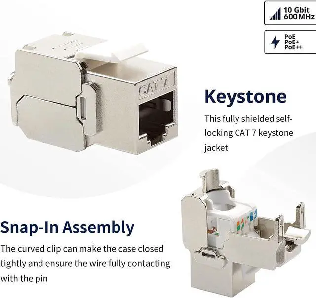 Alt view image 2 of 5 - ZOERAX 12 Pcs Cat6a Cat7 Keystone Jack Cat7 RJ45 STP Tool-Less Type Zinc Alloy Module Jacks Adapter Coupler for 22 to 26 AWG Solid or Stranded S/FTP Ethernet Cable