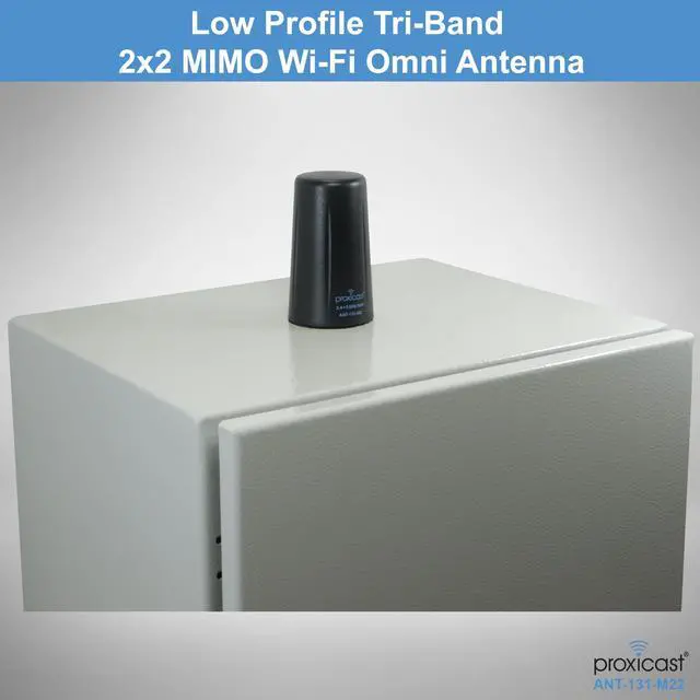 Alt view image 2 of 5 - Proxicast Indoor/Outdoor 2x2 MIMO Omnidirectional WiFi Antenna - Tri-Band 2.4/5.8/6 GHz - 3-5 dBi Gain - Vandal Resistant Low Profile Fixed Through-Hole Mount - 10 ft Coax Lead w/RP-SMA (ANT-131-M22)