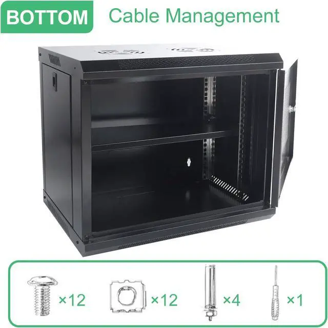 Alt view image 3 of 5 - 9U Wall Mount Server Cabinet IT Network Rack Enclosure Locking Door Black