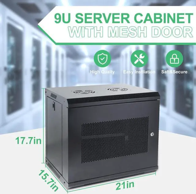 Alt view image 2 of 5 - 9U Wall Mount Server Cabinet IT Network Rack Enclosure Locking Door Black