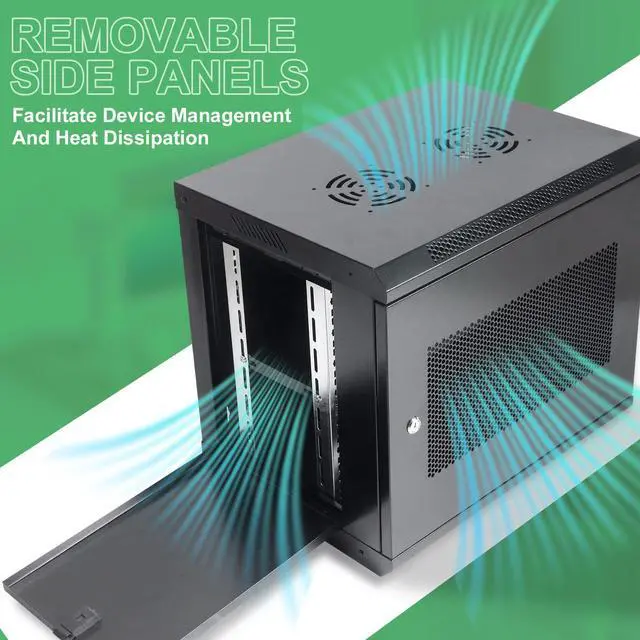 Alt view image 4 of 5 - 9U Wall Mount Server Cabinet IT Network Rack Enclosure Locking Door Black
