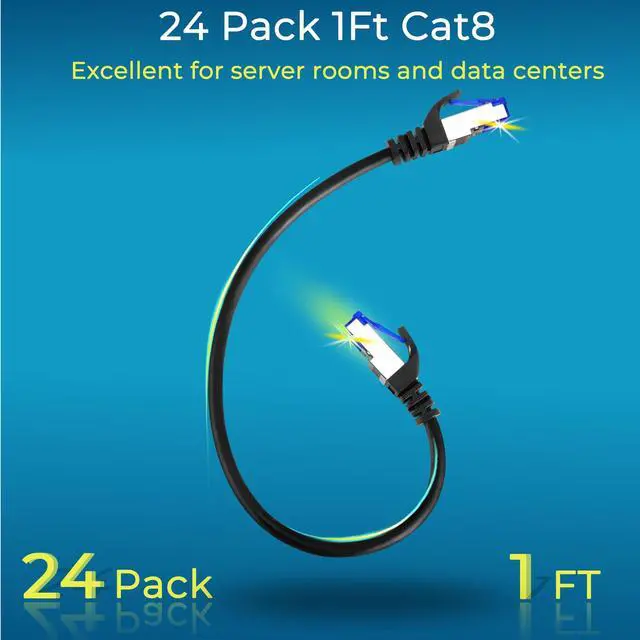 Alt view image 2 of 5 - Rapink Patch Cables Cat8 1ft 24 Pack Slim, Cat8 Ethernet Patch Cable 40G Support, Snagless Cat 8 Patch Cable for Patch Panel to Switch, Flexiable Cat 8 Ethernet Cable Datacenter with Gold Plated