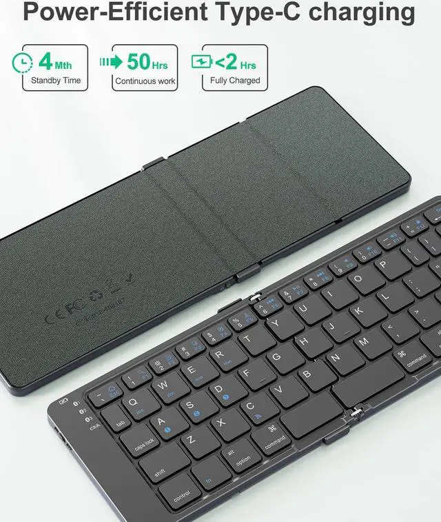 Alt view image 3 of 5 - Rovinda Foldable Bluetooth Keyboard, Portable Wireless Folding Keyboard (BT5.1 x 3), Pocket-Sized & Ultra-Slim, USB-C Rechargeable for iOS, Android, Windows Mac OS Laptop Tablet Smartphone, Green