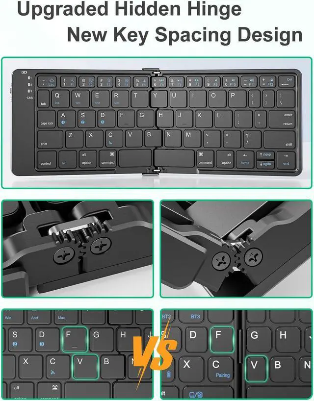 Alt view image 5 of 5 - Rovinda Foldable Bluetooth Keyboard, Portable Wireless Folding Keyboard (BT5.1 x 3), Pocket-Sized & Ultra-Slim, USB-C Rechargeable for iOS, Android, Windows Mac OS Laptop Tablet Smartphone, Green