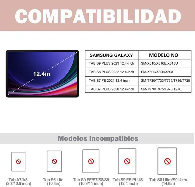 Alt view image 2 of 5 - Spanish Ñ Keyboard Case for Samsung Galaxy Tab S9+ Plus/S8+/S7 FE/S7+ Plus (12.4-inch), Teclado, Smart Auto Sleep/Wake Up Folio Compatible with S Pen, Bluetooth USB-C Rechargeable, Pink