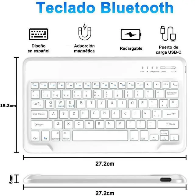 Alt view image 3 of 5 - Spanish Ñ Keyboard Case for Samsung Galaxy Tab S9+ Plus/S8+/S7 FE/S7+ Plus (12.4-inch), Teclado, Smart Auto Sleep/Wake Up Folio Compatible with S Pen, Bluetooth USB-C Rechargeable, Pink
