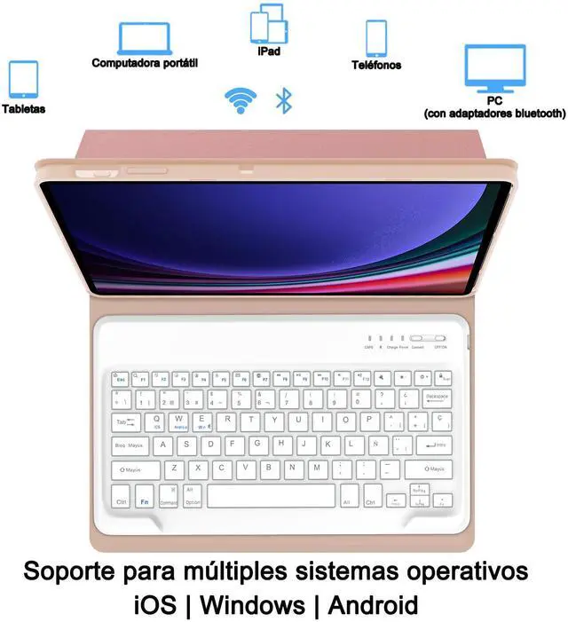 Alt view image 4 of 5 - Spanish Ñ Keyboard Case for Samsung Galaxy Tab S9+ Plus/S8+/S7 FE/S7+ Plus (12.4-inch), Teclado, Smart Auto Sleep/Wake Up Folio Compatible with S Pen, Bluetooth USB-C Rechargeable, Pink