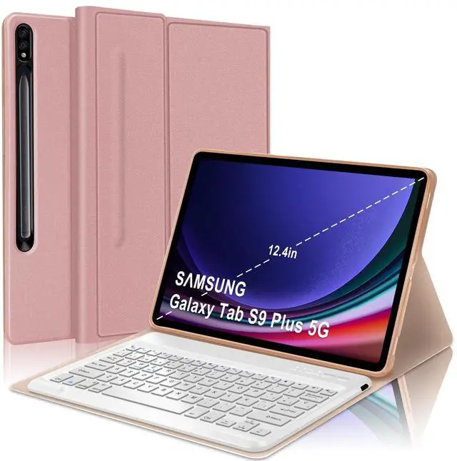 Main image of Spanish Ñ Keyboard Case for Samsung Galaxy Tab S9+ Plus/S8+/S7 FE/S7+ Plus (12.4-inch), Teclado, Smart Auto Sleep/Wake Up Folio Compatible with S Pen, Bluetooth USB-C Rechargeable, Pink