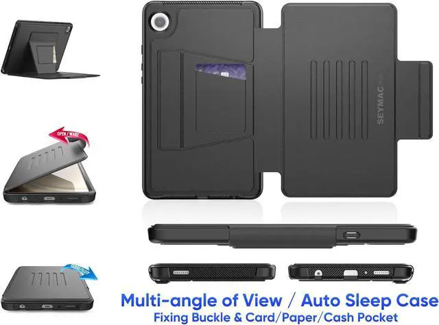 Alt view image 4 of 5 - SEYMAC stock Case for Samsung Galaxy Tab A9 8.7'', Case with Magnetic Multi-Angles Stand, Card Slot for Galaxy Tab A9 8.7'' SM-X110/X115/X117, (Black)