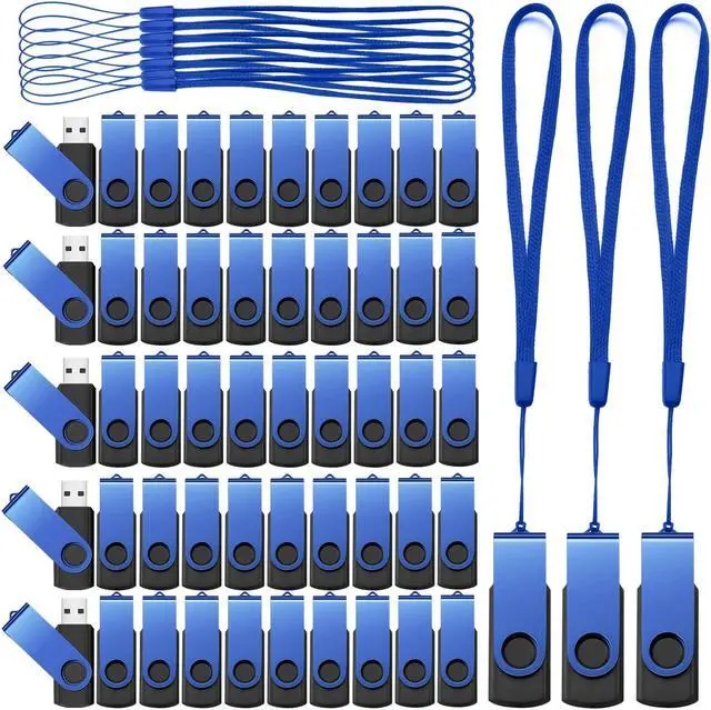 Main image of Aoriher 50 Pack USB 2.0 Flash Drives Bulk, Portable USB Thumb Drives with Lanyards, Swivel Flash Drives Thumb Drives for Office School Data Storage (128MB)