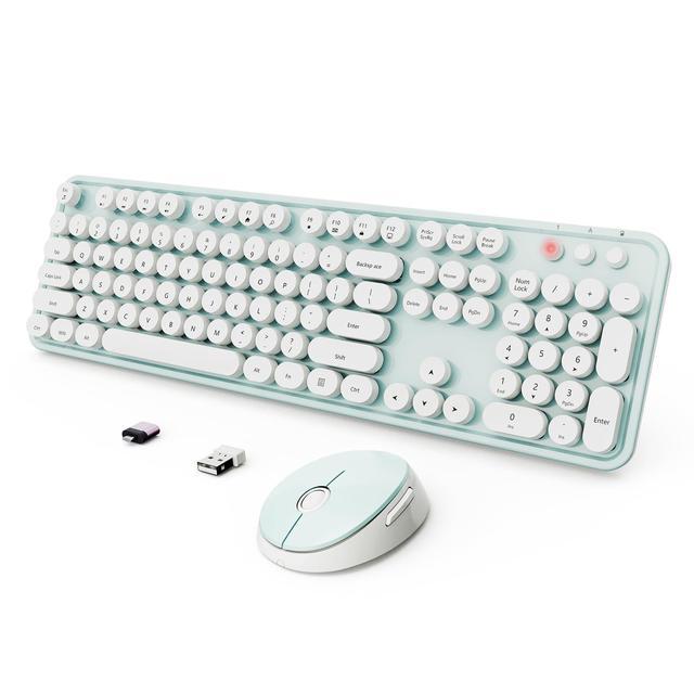HotFox Wireless Retro Keyboard And Mouse Combo - Full-Size Typewriter Style, Round Keycaps, 2.4GHz For PC