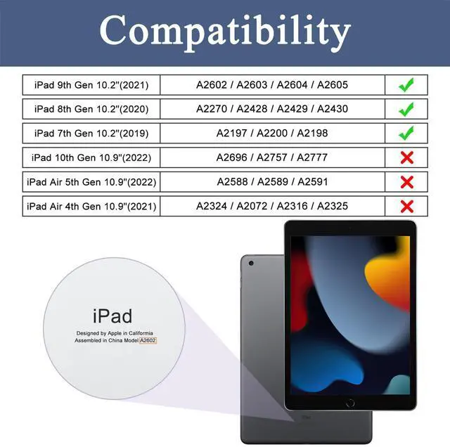 Alt view image 2 of 5 - Soke Case for iPad 9th/8th/7th Generation 10.2-Inch (2021/2020/2019 Release), with Built-in Screen Protector and Kickstand, Rugged Full Body Protective Cover for Apple iPad 10.2 Inch - Navy