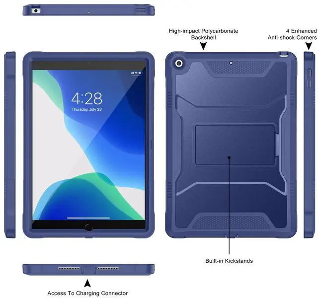 Alt view image 3 of 5 - Soke Case for iPad 9th/8th/7th Generation 10.2-Inch (2021/2020/2019 Release), with Built-in Screen Protector and Kickstand, Rugged Full Body Protective Cover for Apple iPad 10.2 Inch - Navy
