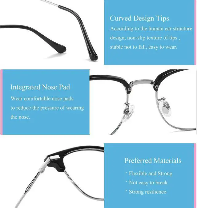 Alt view image 3 of 5 - SooGree Blue Light Blocking Glasses Men Women Anti Blu-Ray Clear Gaming Glasses Half Frame UV 400 Anti Eyestrain Computer