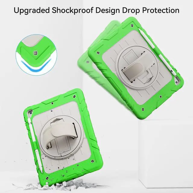 Alt view image 5 of 5 - Stweap Case for iPad 6th/5th Generation 9.7'' with Screen Protector Pencil Holder [360 Rotating Hand Strap] &Stand, Drop-Proof Case for iPad 6th/5th/ Air 2/ Pro 9.7 (FruitGreen&Beige)