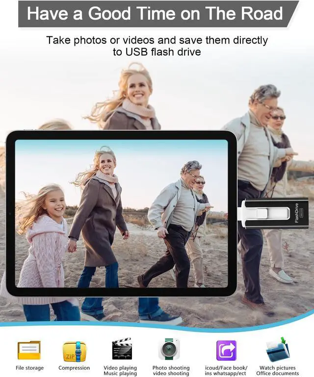 Alt view image 4 of 5 - Sunany Flash Drive 512GB Thumb Drive USB Memory Stick High Speed External Storage USB Stick Photo Stick for Phone, Pad, Android, PC and More Devices (Black)