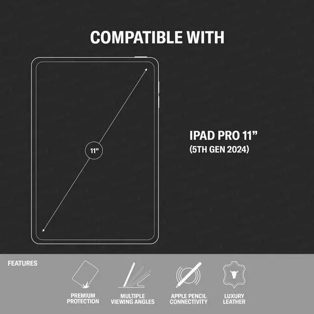 Alt view image 2 of 5 - TORRO Case Compatible with iPad Pro 11 5th Gen (2024)  Premium Leather iPad Pro 11 M4 Case with Stand Function, Apple Pencil Connectivity and Wake/Sleep Function (Black with Red Detail)