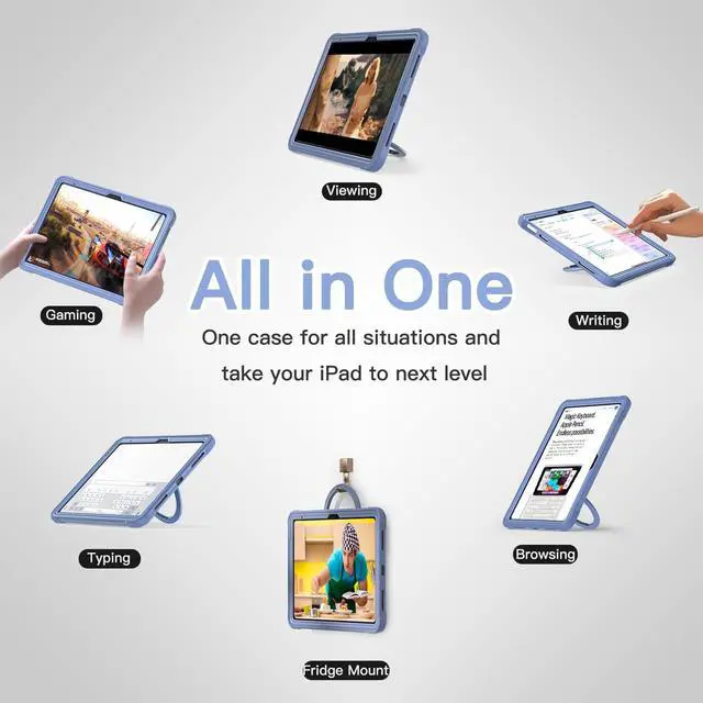 Alt view image 2 of 5 - BATYUE Case for iPad (A16) 11th/10th Gen 11''/10.9'' 2025/2022 | Matte Frosted Shockproof Protective Cover with 360° Rotating & 180° Folding Stand, Shoulder Strap & Pencil Holder | Lavender Gray