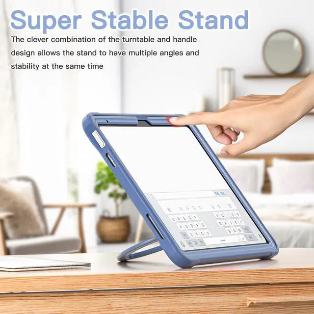 Alt view image 3 of 5 - BATYUE Case for iPad (A16) 11th/10th Gen 11''/10.9'' 2025/2022 | Matte Frosted Shockproof Protective Cover with 360° Rotating & 180° Folding Stand, Shoulder Strap & Pencil Holder | Lavender Gray