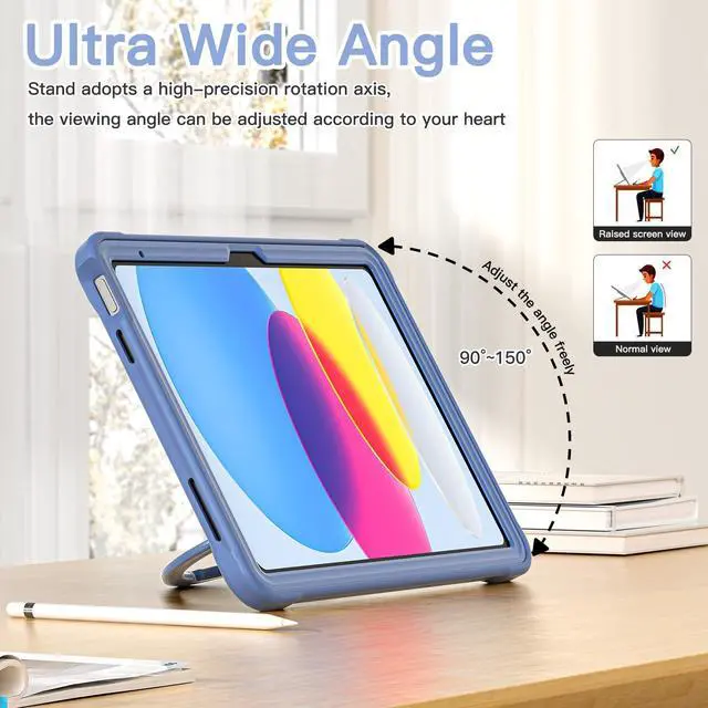 Alt view image 4 of 5 - BATYUE Case for iPad (A16) 11th/10th Gen 11''/10.9'' 2025/2022 | Matte Frosted Shockproof Protective Cover with 360° Rotating & 180° Folding Stand, Shoulder Strap & Pencil Holder | Lavender Gray