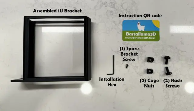 Alt view image 5 of 5 - Bartallama3D 1U Rackmount Bracket for Unifi Cloud Key G2 - Black
