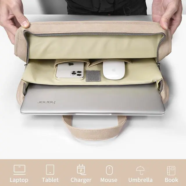 Alt view image 3 of 5 - TAIKESEN 360° Protective Laptop Shoulder Bag Sleeve Case for 13-14.2 inch Notebooks, Compatible with 14 inch New MacBook Air Pro Max M1 M2 M3, HP, Dell, Asus, Acer, with Airbags, Handle, Khaki