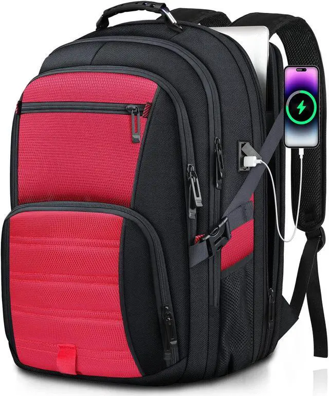 Main image of tazbuzo 50L Extra Large Backpack,Laptop Backpack, Travel Backpack for Men, Big Backpack, Water Resistant School Approved Business Work Computer Heavy Duty Bag with USB Port, Fits 17 Inch Laptop, Red