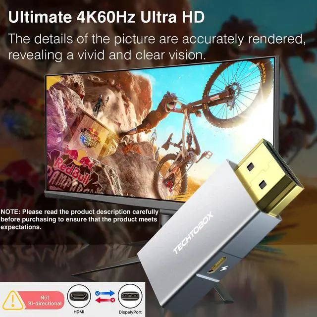 Alt view image 2 of 5 - TECHTOBOX HDMI to DisplayPort Adapter 4K@60Hz [2 Pack] Active HDMI Male to DP Female Converter Not Bidirectional HDMI to Display Port for PC,Graphics Card, Laptop, Mac, PS5, 2.36