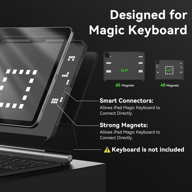 Alt view image 2 of 5 - Techfish iPad Case Compatible with Magic Keyboard & Smart Keyboard Folio(Keyboard not Included), Magnetic Back Slim Cover with Pencil Holder for iPad Pro 11" 1st-4th Gen / 10.9" iPad Air 4 & 5 Black