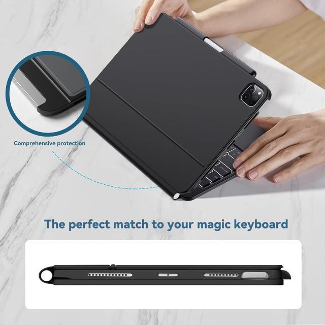 Alt view image 4 of 5 - Techfish iPad Case Compatible with Magic Keyboard & Smart Keyboard Folio(Keyboard not Included), Magnetic Back Slim Cover with Pencil Holder for iPad Pro 11" 1st-4th Gen / 10.9" iPad Air 4 & 5 Black