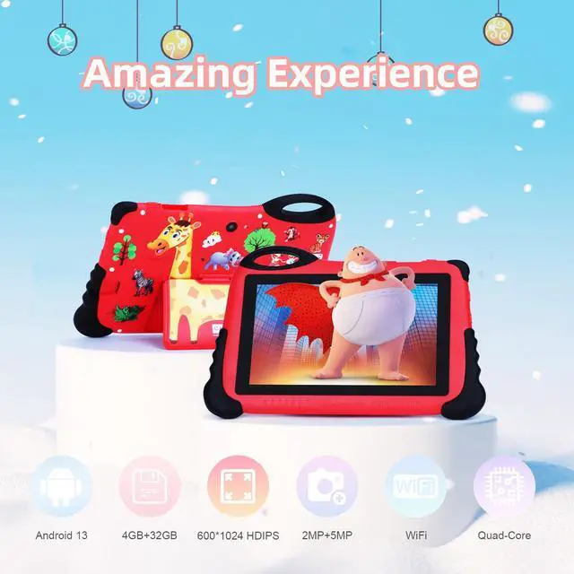 Alt view image 2 of 5 - 2024 Kids Tablet for 3-7, 7" Android 13 Tablet for Kids, 4GB+32GB(512GB TF), Parental Control, Eye Protection Screen, 1024x600 Resolution Toddler Tablets with iWawa Pre-Installed for Boys Girls - Red