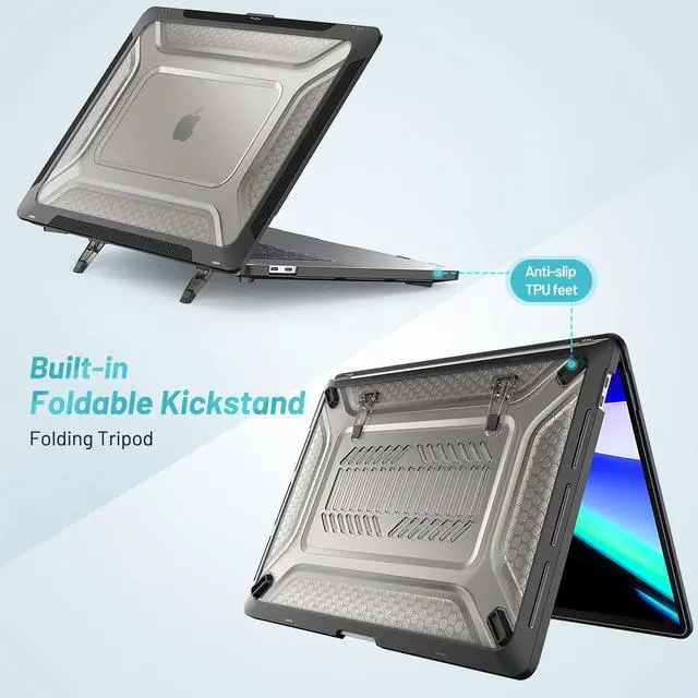 Alt view image 2 of 5 - Teryeefi for MacBook Air 13 Case M1 A2337/A2179/A1932 2021 2020-2018 Release, Kickstand Shockproof Protective Hard Shell & Keyboard Cover & OTG Adapter for MacBook Air 13 inch with Touch ID, Black-FW