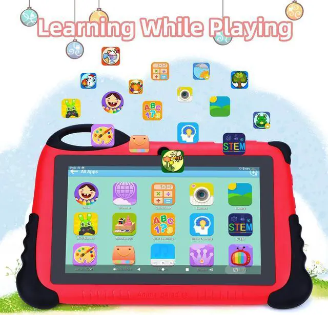 Alt view image 5 of 5 - 2024 Kids Tablet for 3-7, 7" Android 13 Tablet for Kids, 4GB+32GB(512GB TF), Parental Control, Eye Protection Screen, 1024x600 Resolution Toddler Tablets with iWawa Pre-Installed for Boys Girls - Red