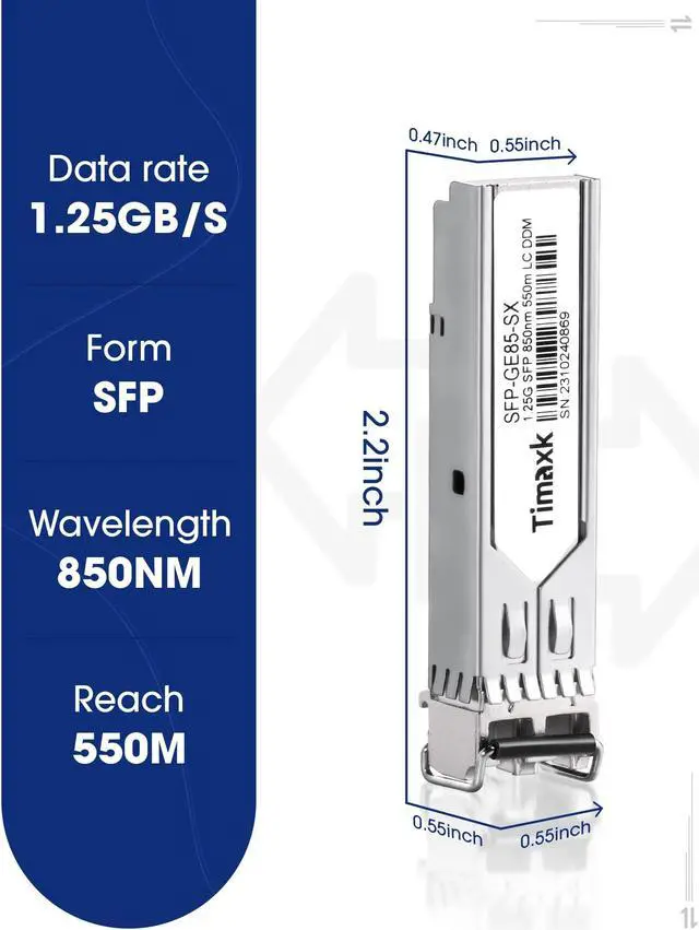 Alt view image 2 of 5 - Timaxk 1.25G SFP 1000Base-SX, 850nm MMF, up to 550 Meters, LC Multi Mode 1G Fiber Transceiver Modular for Cisco, Meraki, Ubiquiti UniFi, Mikrotik, Intel, Netgear, D-Link, Qnap, Linksys and More