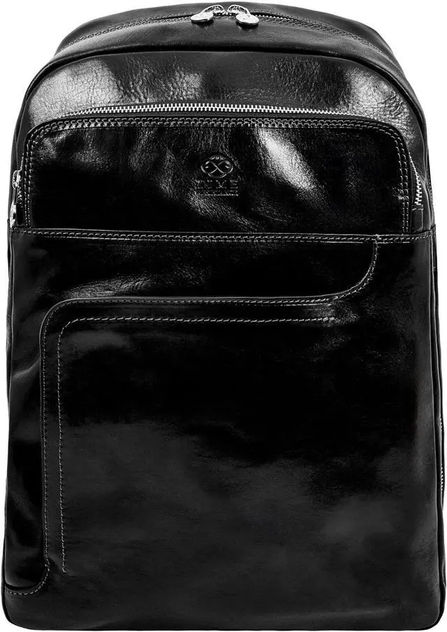 Main image of Time Resistance Leather Business Backpack - Laptop and A4 Portfolio Bag - Travel Bag Rucksack (Black)