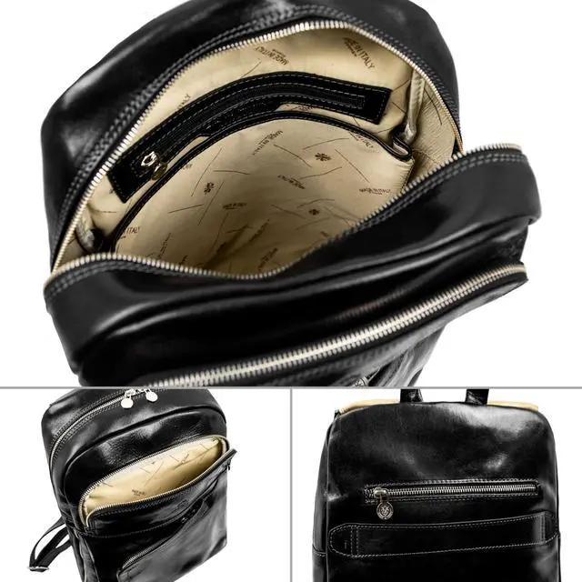 Alt view image 4 of 5 - Time Resistance Leather Business Backpack - Laptop and A4 Portfolio Bag - Travel Bag Rucksack (Black)