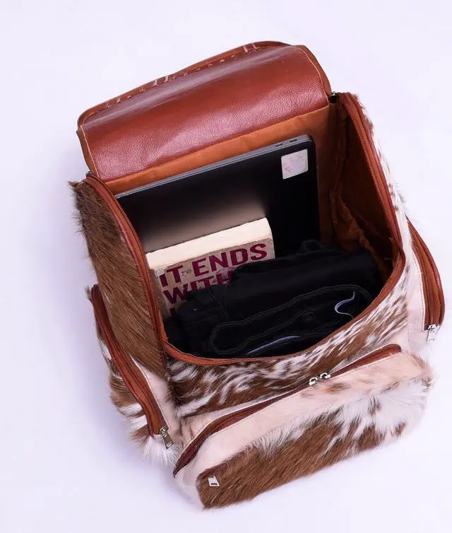 Alt view image 4 of 5 - CHAYELL Cowhide Genuine Leather Backpack with Laptop Compartment - Travel Bag, Western Diaper Bag for Women