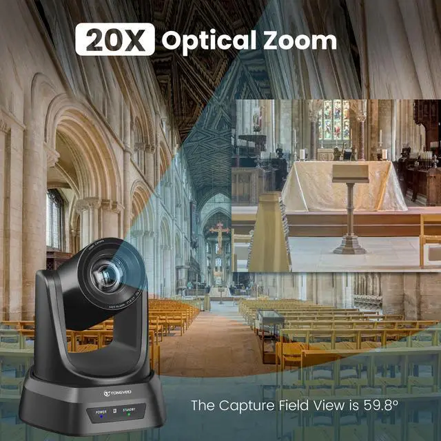 Alt view image 2 of 5 - TONGVEO Conference Room PTZ Camera System with 20X Optical Zoom | 1080P 60fps HDMI USB Webcam for Church Streaming Online Video Conference| Compatible with Zoom, OBS | Easy Setup