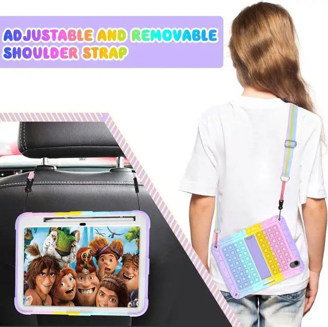 Alt view image 5 of 5 - TSQQST for iPad 10th Generation Case for Autism 10.9" 2022 with Glass Screen Protector | Cute Boys Girls Kids Case with Stand Pencil Holder Shoulder Strap | Push Pop Bubbles for Stress Relief