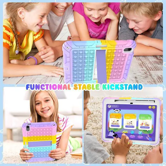Alt view image 4 of 5 - TSQQST for iPad 10th Generation Case for Autism 10.9" 2022 with Glass Screen Protector | Cute Boys Girls Kids Case with Stand Pencil Holder Shoulder Strap | Push Pop Bubbles for Stress Relief