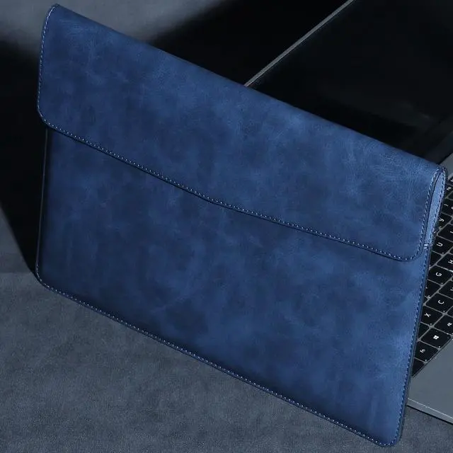 Alt view image 3 of 5 - CPNVWA Leather Laptop Sleeve for MacBook Pro 14 Inch M3 M2 Pro/Max 2023 & M1 Case,Slim and Durable Waterproof Protective Bag for 14 Inch Notebook Computer Cover,Blue