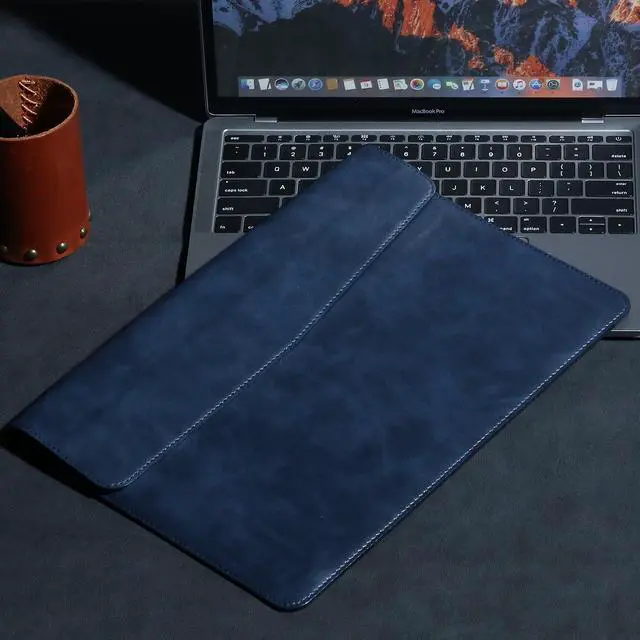 Alt view image 4 of 5 - CPNVWA Leather Laptop Sleeve for MacBook Pro 14 Inch M3 M2 Pro/Max 2023 & M1 Case,Slim and Durable Waterproof Protective Bag for 14 Inch Notebook Computer Cover,Blue