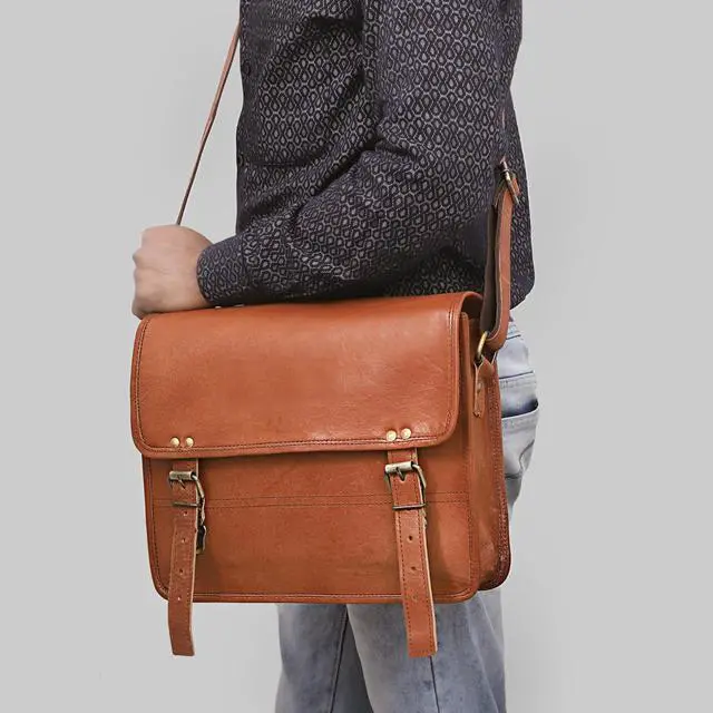 Alt view image 5 of 5 - Cuero Genuine Leather iPad/Tablet Bag Messenger Bag Small Briefcase CrossBody Shoulder Bag for Men and Women (Tan Brown, 11" x 9" Small)