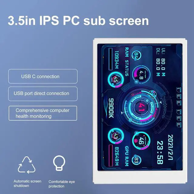 Alt view image 2 of 5 - VBESTLIFE Computer Temp Monitor, 3.5Inch Mini USB C PC Temperature Display CPU RAM Data Monitor PC Sensor Panel Display, for DIY Computer (White)