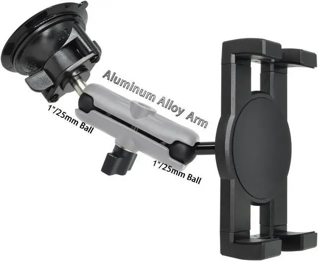Alt view image 2 of 5 - VAUBORTTI iPad Holder for Car Dashboard Windshield,Aluminum Arm Heavy Duty,Tablet Suction Mount for Window, Compatible with 6.5-12.9" Tablets/,1" Ball Mount